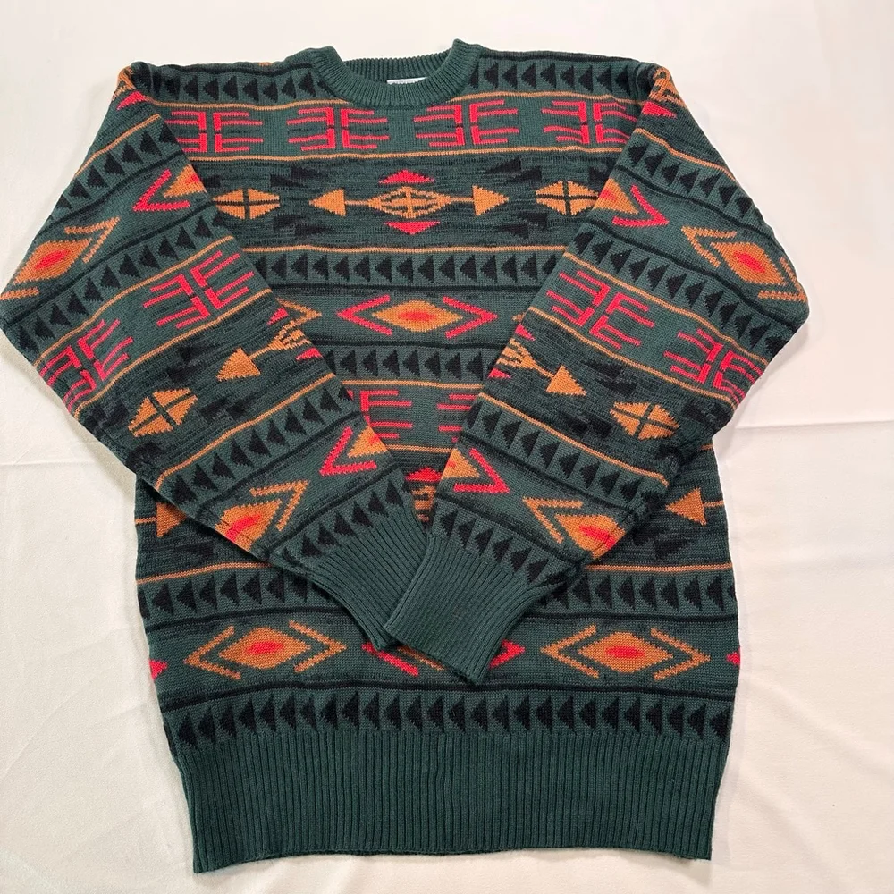 Vintage 1980s Meister Southwest Wool Blend Geometric Sweater - L - Picture 1 of 6